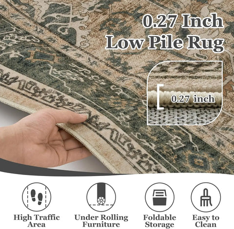 Navak Carpet Crystal velvet carpetVintage DistressedArea Rugs for Living Room Bedroom Non Slip Washable, Medallion Pattern Printed Low
