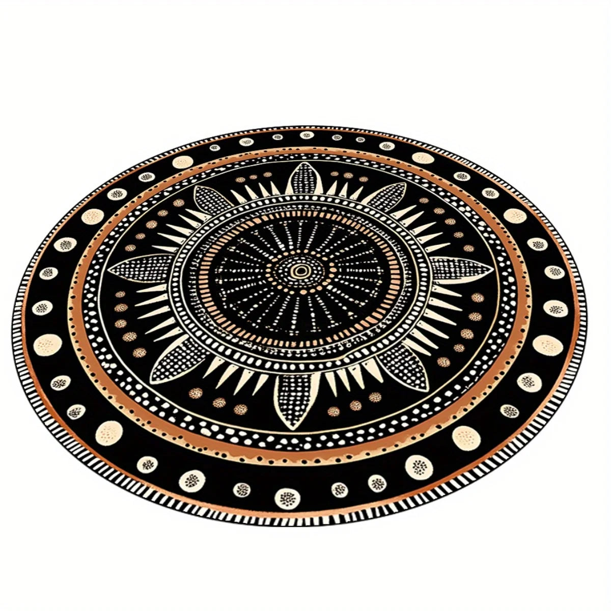 Navak Carpet Afrikanischer geometrischer runder Teppich, strapazierfähiges Polyester, lichtbeständig und waschbar, mystisches ethnisches Design, für Schlafzimmer/Wohnzimmer