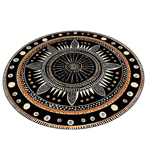 Navak Carpet Afrikanischer geometrischer runder Teppich, strapazierfähiges Polyester, lichtbeständig und waschbar, mystisches ethnisches Design, für Schlafzimmer/Wohnzimmer