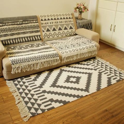 Navak Teppich, nordischer Teppich aus Baumwolle und Leinen, für Zuhause, Wohnzimmer, Sofa, Couchtisch, Decke, Schlafzimmer, Nachttisch, Bodenmatte, Fußmatte, maschinenwaschbar