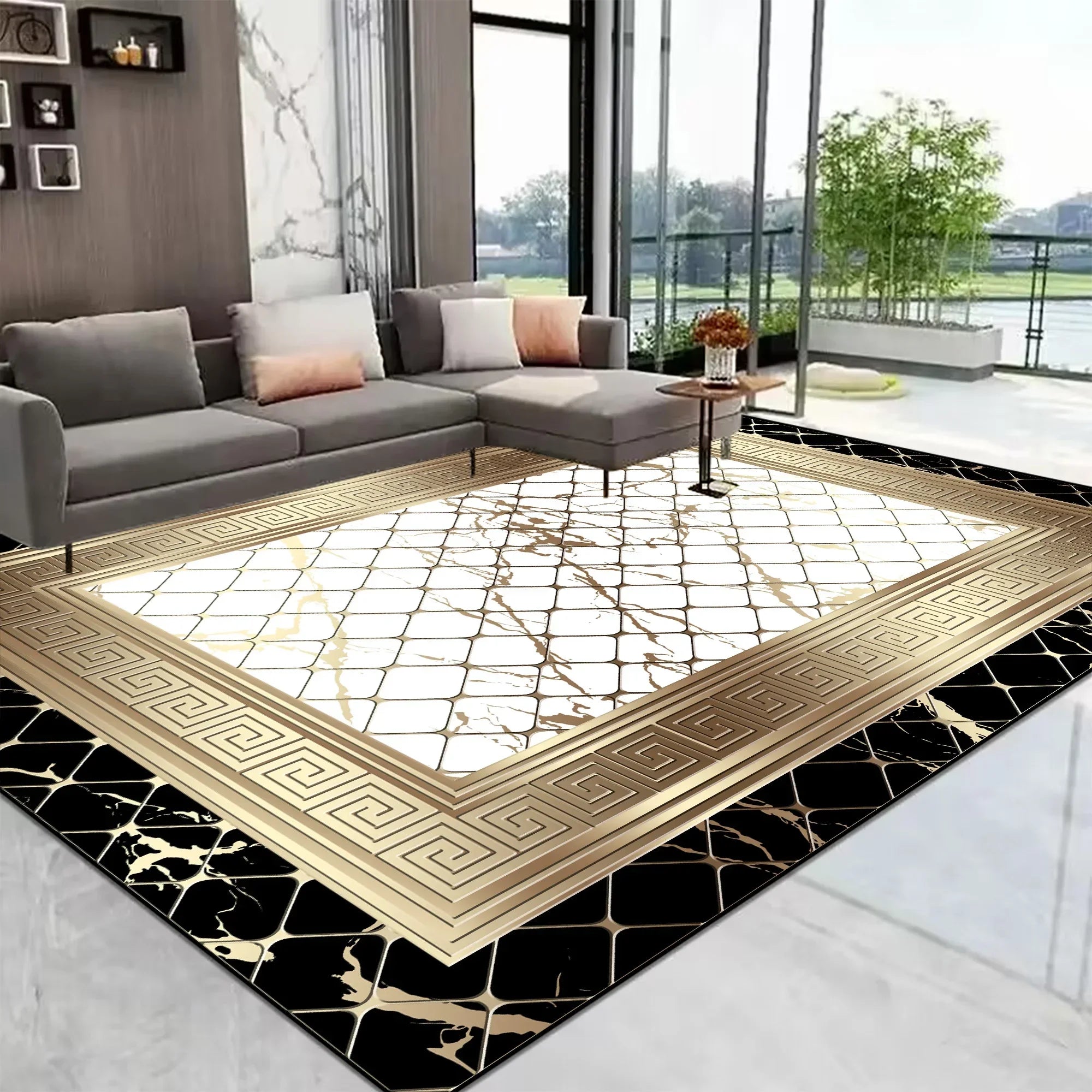 Navak Teppich, europäischer Goldteppich, großer Wohnzimmerteppich, Heimdekoration, luxuriöse Couchtischmatte, rutschfest, waschbar, für Schlafzimmer, Dekoration, Alfombra