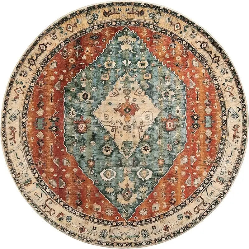 Navak Teppich Amerikanischer Retro-Ethno-Stil Runder Teppich Wohnzimmer Schlafzimmer Matte Rot Festliche Atmosphäre Dekoriert Home Teppich Dekoration