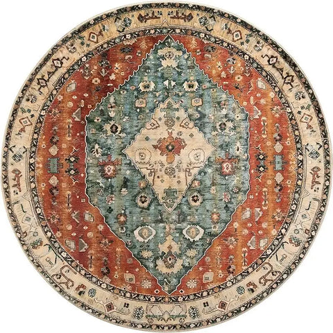 Navak Teppich Amerikanischer Retro-Ethno-Stil Runder Teppich Wohnzimmer Schlafzimmer Matte Rot Festliche Atmosphäre Dekoriert Home Teppich Dekoration