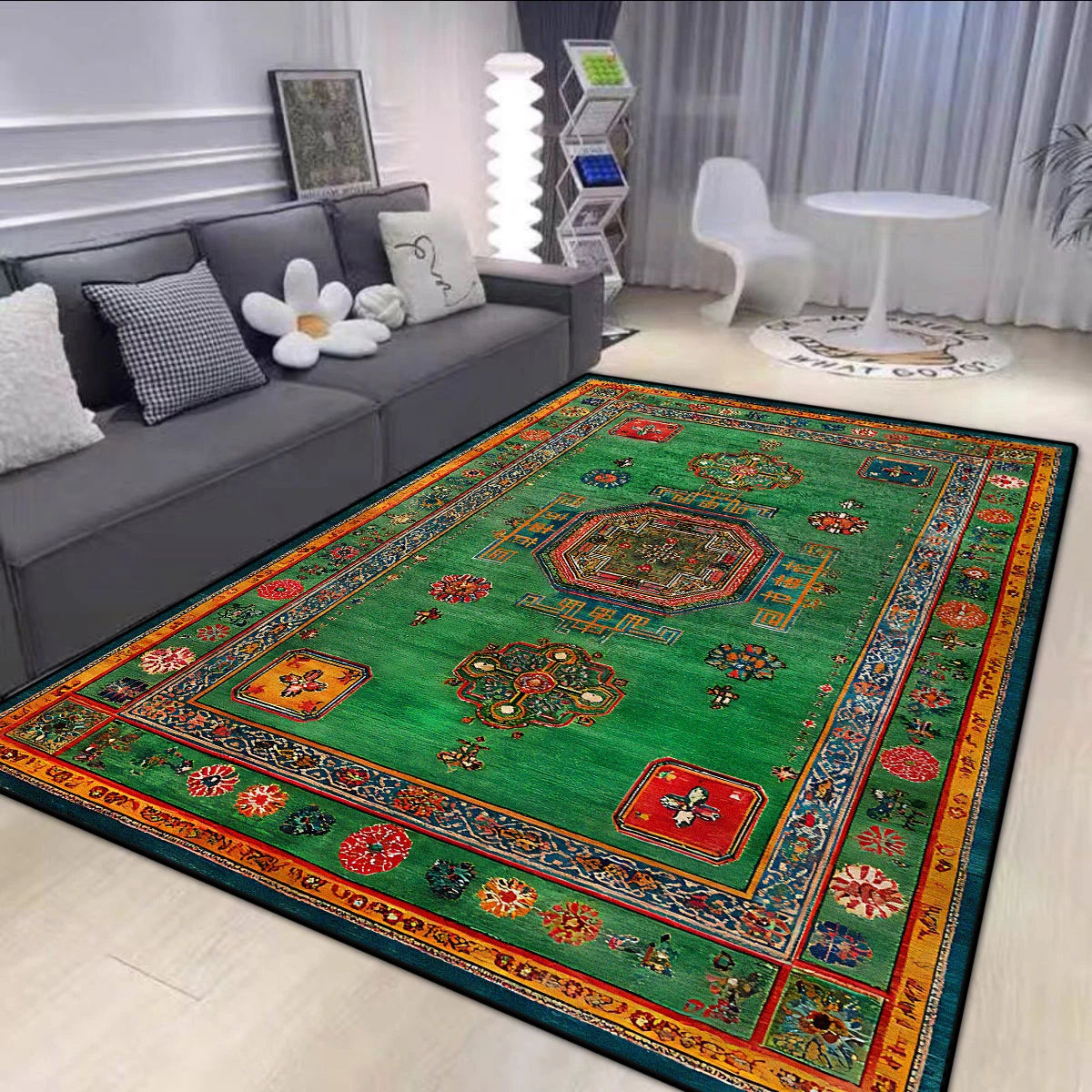 Navak-Teppich im persischen Stil, großer grüner Teppich, Wohnzimmer, rutschfest, leicht zu reinigen, Couchtischmatte, weich, faltbar, Esszimmer-Dekor-Teppich