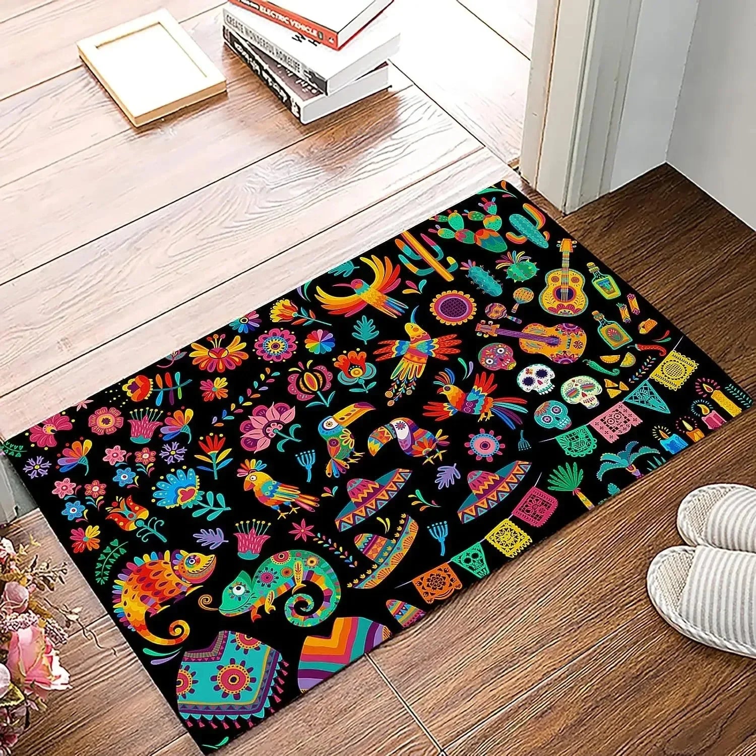 Navak Carpet Küchenteppiche im mexikanischen Blumenstil, Willkommensmatte, Fußmatte, Eingangstürmatte, rutschfeste Fußmatte, Waschraum-Bodenmatte