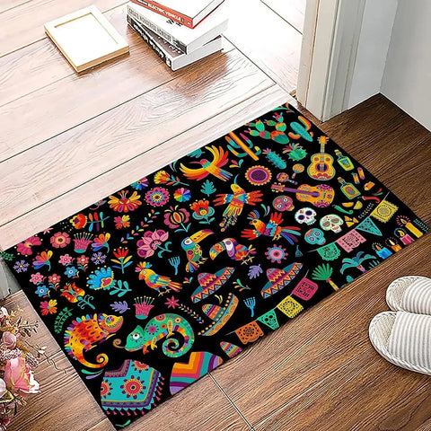 Navak Carpet Küchenteppiche im mexikanischen Blumenstil, Willkommensmatte, Fußmatte, Eingangstürmatte, rutschfeste Fußmatte, Waschraum-Bodenmatte