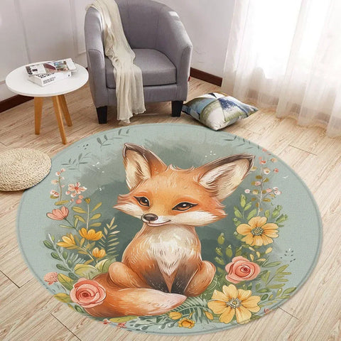 Navak Teppich Cartoon Löwe Liebe Bär Runder Teppich Wohnzimmer Dekoration Kaninchen Bär Waldtiere Schlafzimmer Teppiche Heimmatten Waschbare Freizeitteppiche