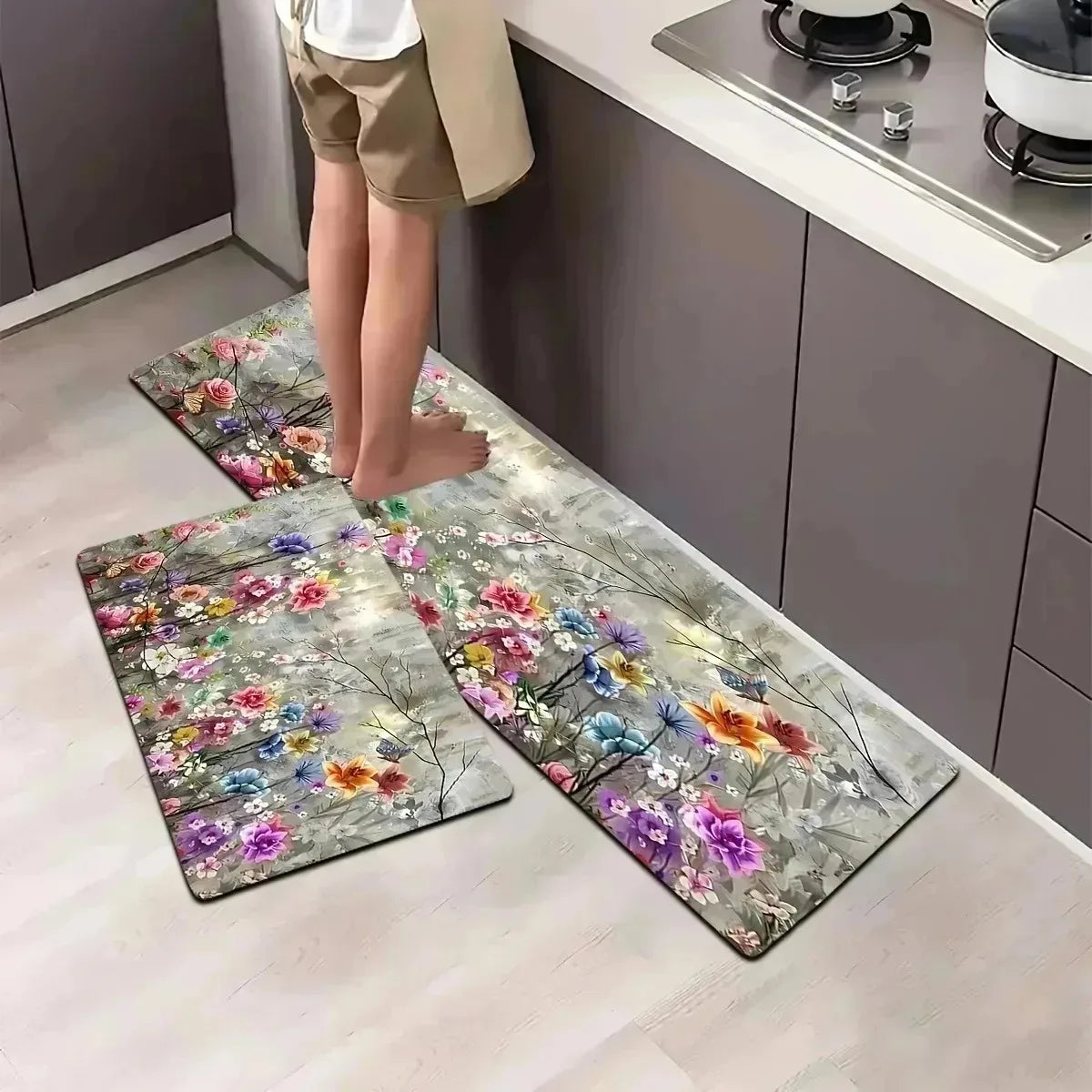 Navak Carpet 1 Stück 3D-Muster Landschaft Fußmatten Küchenteppiche Rutschfeste Pop-Design Badezimmerteppiche Badematte Teppich für Zuhause Waschbecken Wäsche Dekor