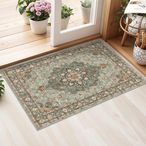 Navak Teppich, waschbar, orientalischer Teppich, Teppiche für Wohnzimmer, weicher Teppich für Schlafzimmer, wasserdicht, geblümt, Used-Look, für den Innenbereich, fleckenabweisend