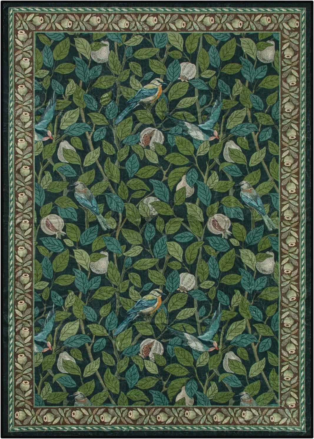 Navak Carpet Green Plant Retro Area Rug – Rutschfester, maschinenwaschbarer Wohnzimmerteppich, weiche, große Bodenmatte für die Heimdekoration im Schlafzimmer