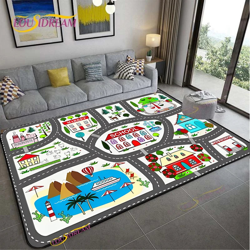 Navak Teppich Alfombra Straßenverkehrsroutenkarte Teppich Wohnzimmer Sofa Couchtisch Schlafzimmer Teppiche Küche Kinderspiel Anti-Rutsch-Bodenmatte Wohnkultur