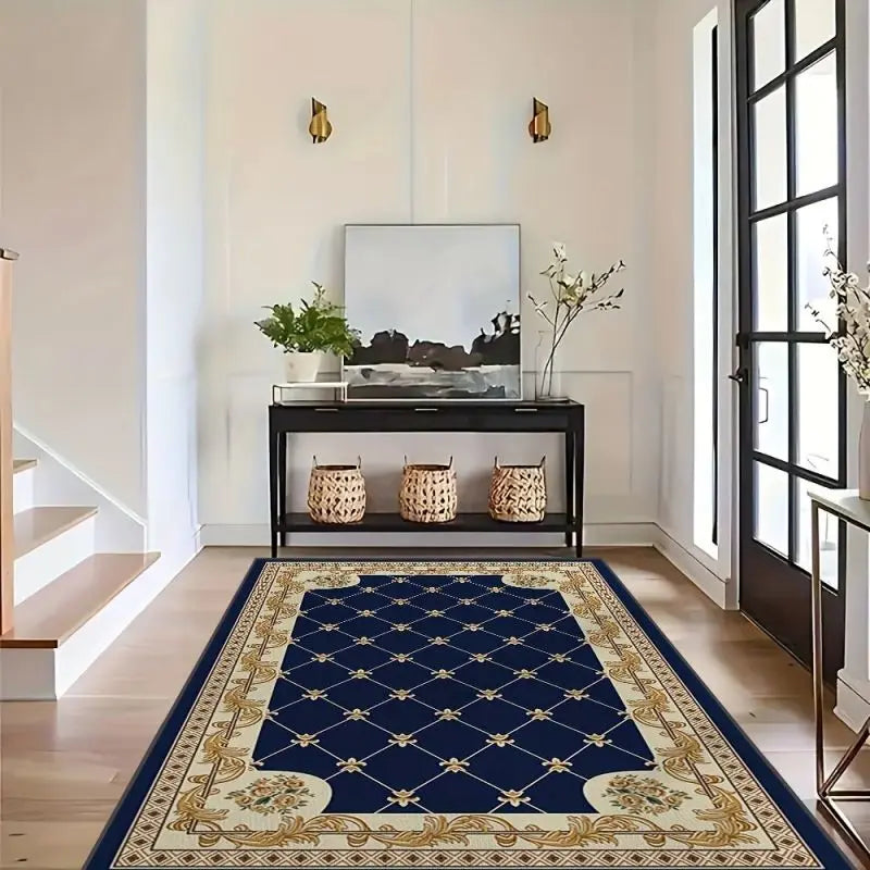 Navak Teppich, Bohemian-Stil, blau, golden, Blumenmuster, bedruckt, rutschfest, für Maschinen, für Schlafzimmer, Wohnzimmer, Badezimmer, Schlafsäle, Bodenmatte
