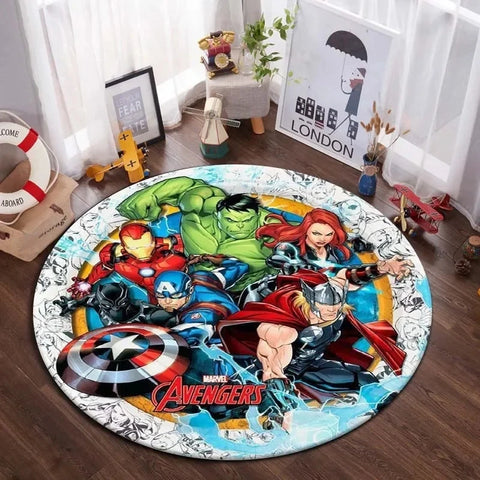 Navak Carpet Daily Picks DISNEY Marvel The Avengers Runder Teppich Anime-Teppich Rutschfeste Spielmatte Niedliche Bodenteppiche für Wohnzimmer, Schlafzimmer, Kindermatten