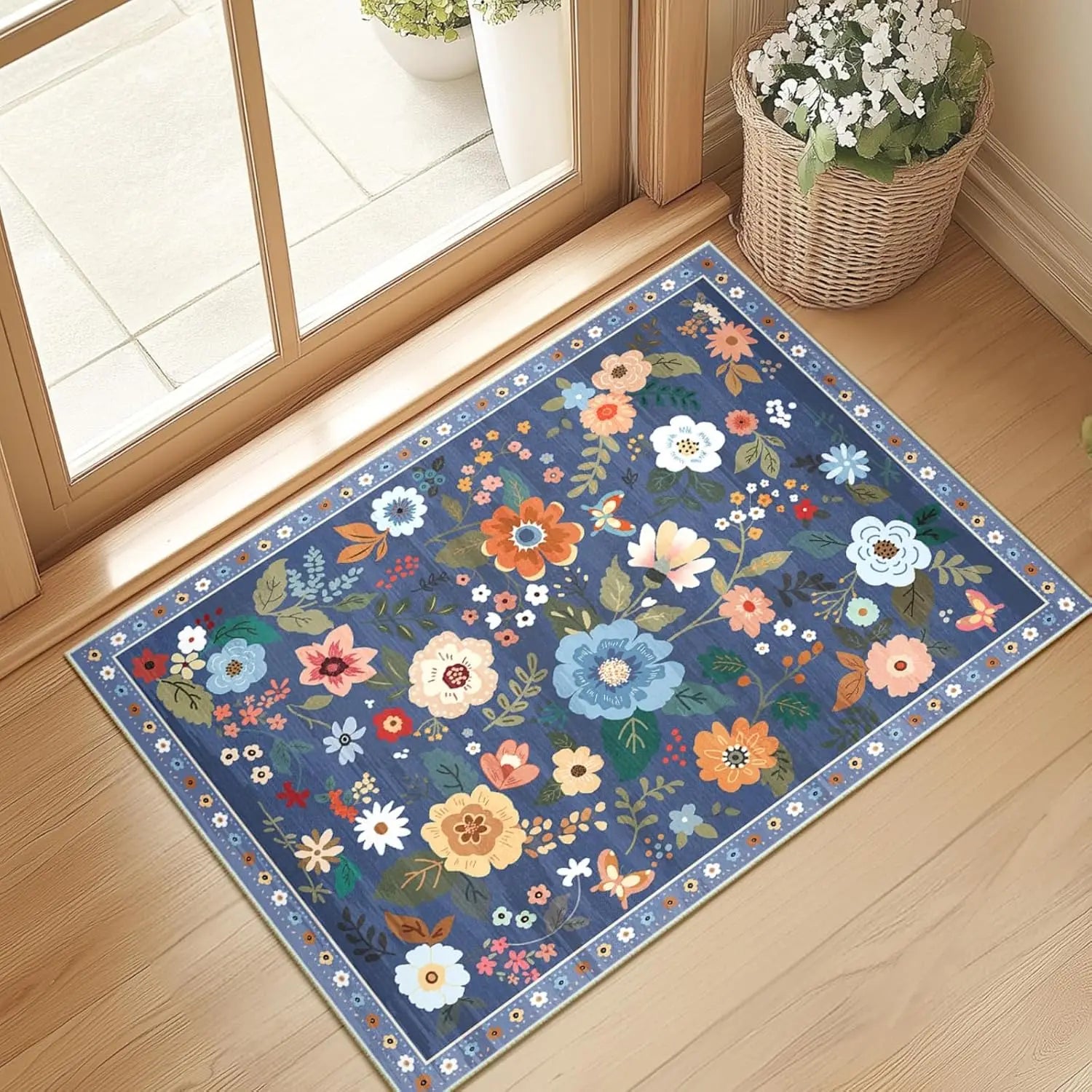 Navak Carpet Crystal Velvet CarpetFloral Area Rug Machine Washable Soft Print Boho Carpet Non Slip Footmat Low Pile Flower Area Rugs for