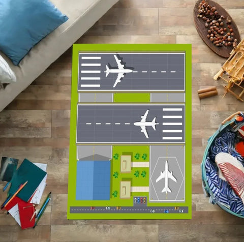 Navak Teppich, Kinderspielbereich, Teppiche, Flughafenlandebahnen, Draufsicht, Flugzeuge und Flugzeugankünfte, Teppich, Kinderzimmer, Spielzimmer, Kinderzimmer, 3D-Dekor