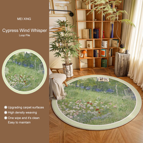 Navak Teppich, runder Teppich, Wohnzimmerteppich, weich, für Schlafzimmer, Nachttisch, Bodenmatte, Pflanzen, Blumen, französischer Retro-Stil, rutschfeste Teppiche, Heimdekoration, Tapis