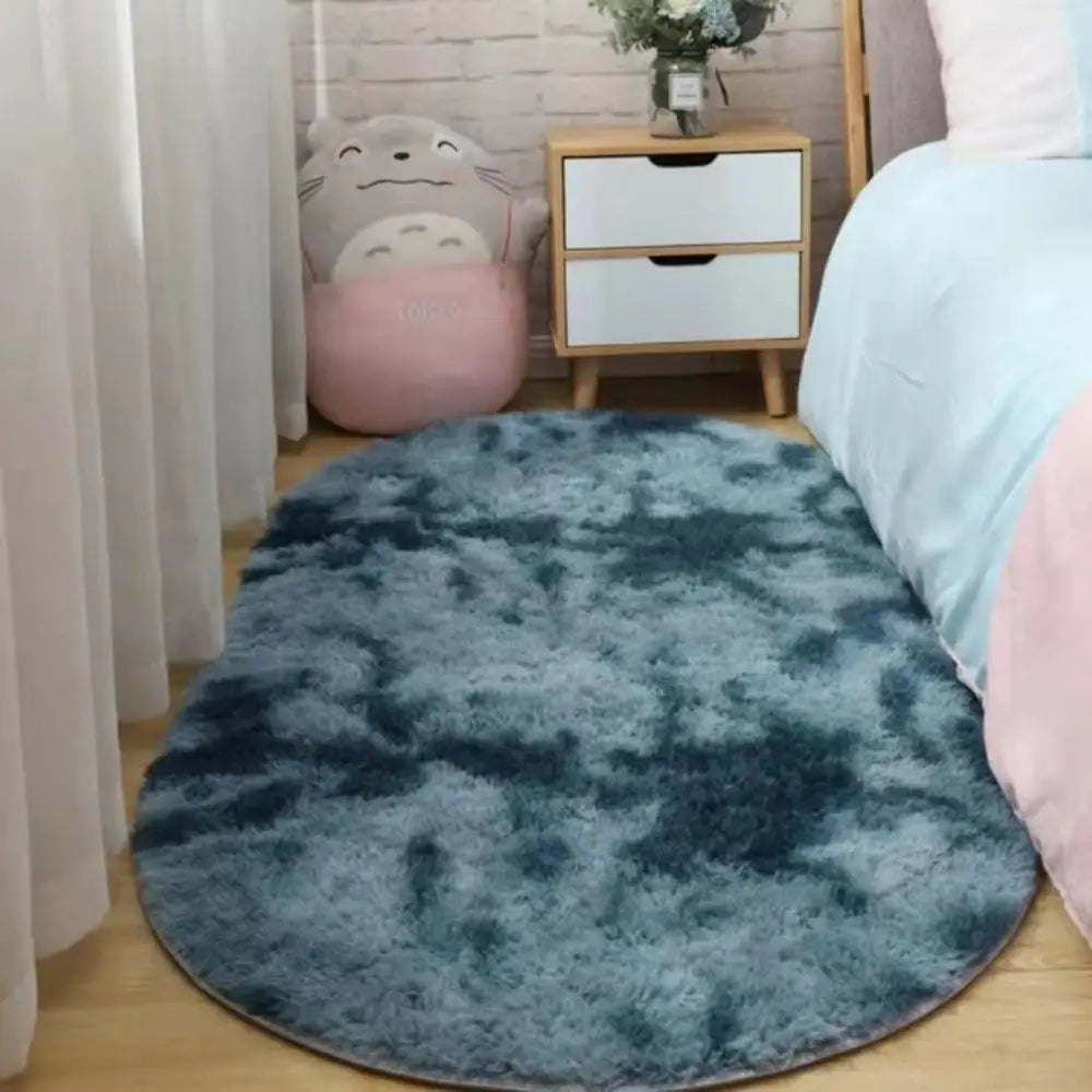 Navak Carpet Exclusive Picks Nordischer Ins-Teppich mit verdicktem Langhaar und Batikmuster aus Seidenhaar. Moderner, schlichter ovaler Schlafzimmer-Bettteppich, Wohnzimmer-Sofa-Teppich