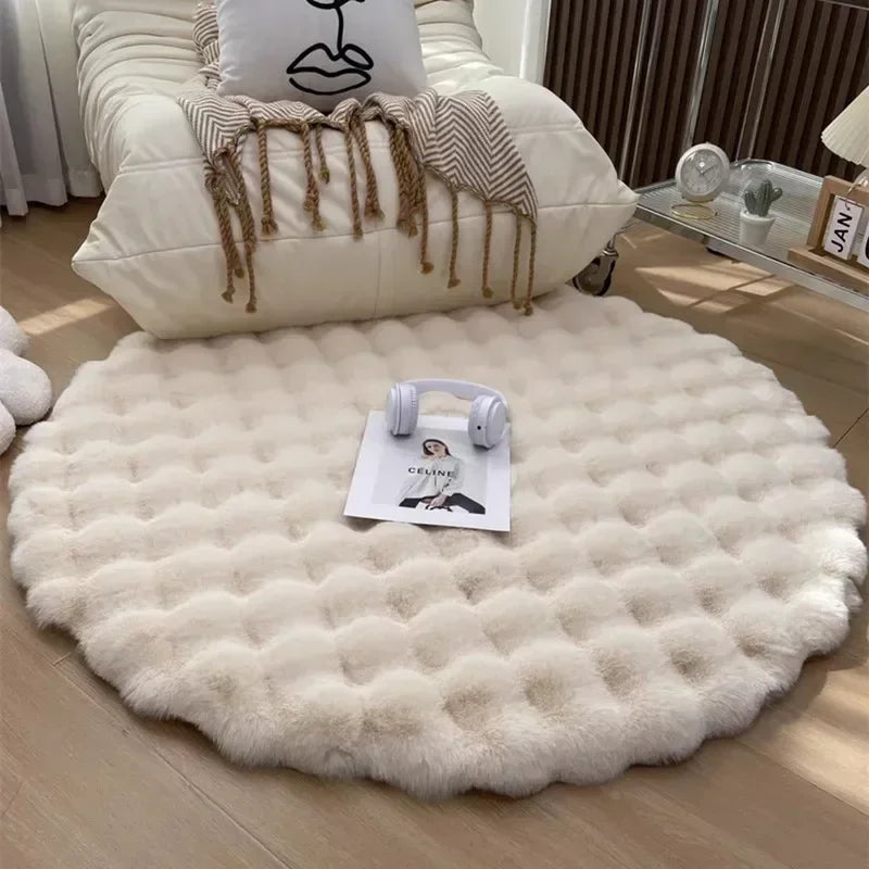 Navak Carpet Nordische runde Teppiche für Wohnzimmer, Plüsch-Bodenmatte, weiche Teppiche, Schlafzimmer, Nachttisch, flauschige Matte, rutschfester, zotteliger Teppich, Raumdekoration