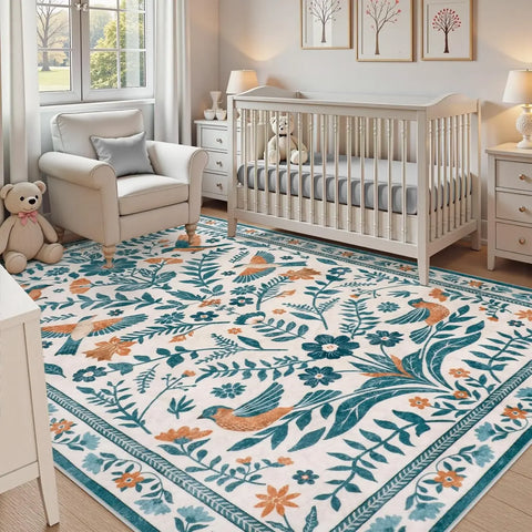Navak Teppich, eleganter Boho-Teppich mit lila Blumen und Vogel-Print, Heimdekoration, Wohnzimmer-Sofa-Teppich, Schlafzimmer, Nachttisch, weicher Teppich, Küche, Esszimmer, Bodenmatte