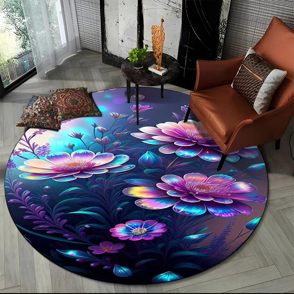 Navak Carpet 3D Luxury Flower Rose Daisy Nordic Round Carpet Rug for Living Room Bedroom Child Playroom Chair Decor,Pet Area Rug Non-slip Mat