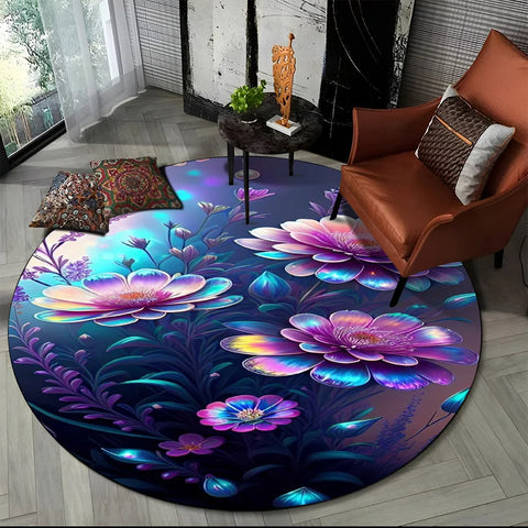 Navak Carpet 3D Luxury Flower Rose Daisy Nordic Round Carpet Rug for Living Room Bedroom Child Playroom Chair Decor,Pet Area Rug Non-slip Mat