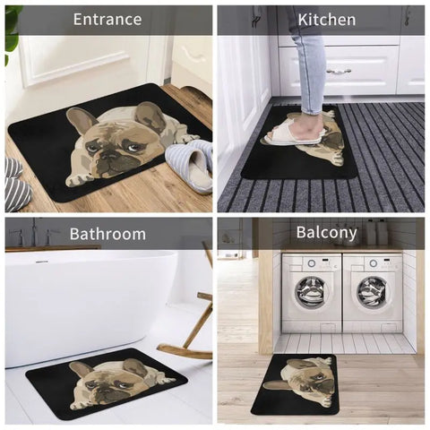 Navak Carpet Custom Fußmatte mit süßem französischem Bulldoggen-Motiv, rutschfest, für Eingangsbereich, Küche, Badezimmer, Tür, Bodenmatte, Garage, Teppich, Fußpolster