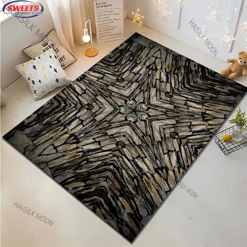 Navak Carpet 3D-Teppich mit Stein- und Blumenmuster – großer moderner Teppich für Wohnzimmer, Schlafzimmer oder Büro – rutschfeste Spielmatte für Kinder, Heimdekoration