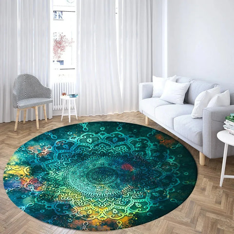 Navak Carpet Psychedelic Mandala Printed Round Carpet for Living Room Bedroom Mat Easy To Clean Festive Atmosphere Decorated Home Decor Rug