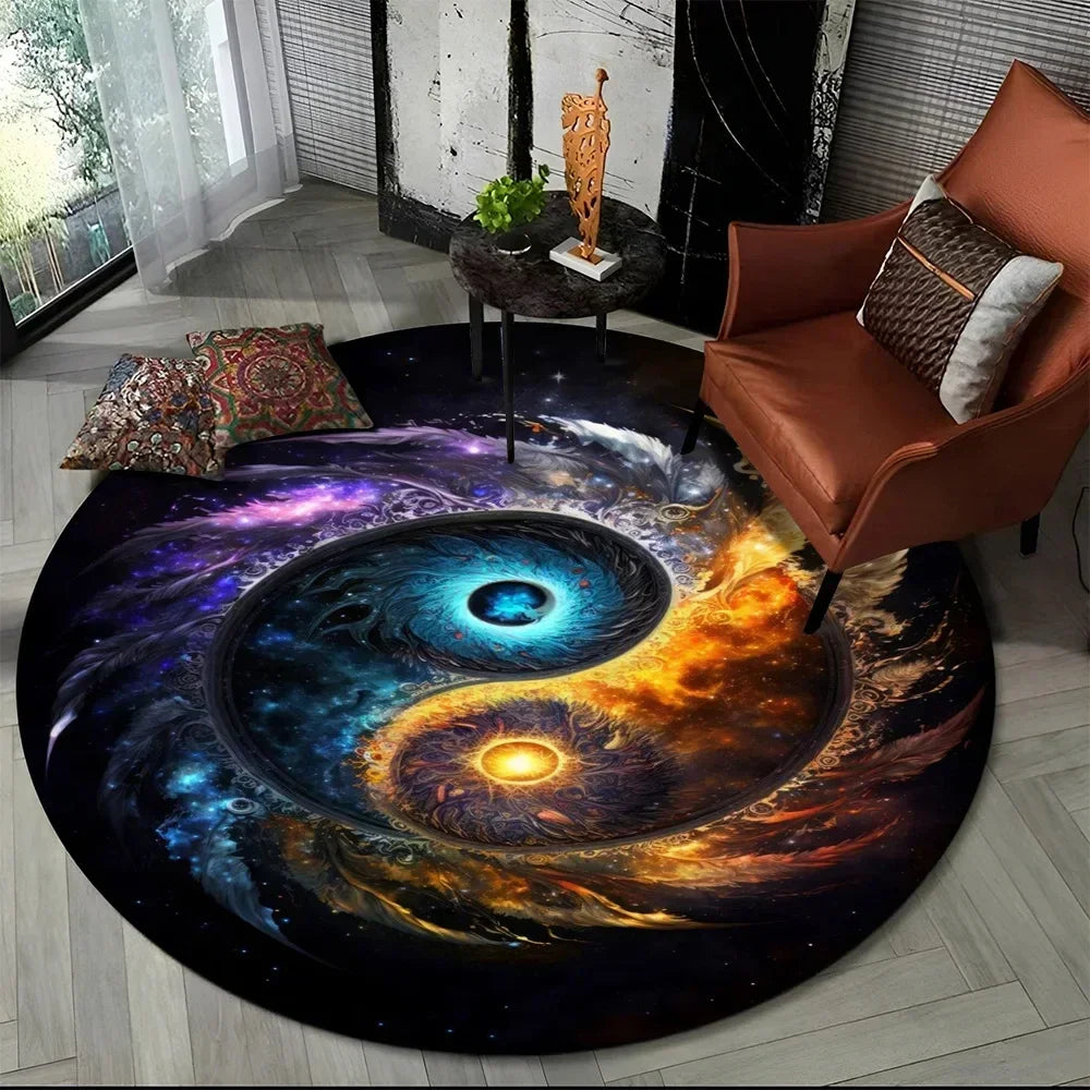 Navak Carpet Crystal Velvet Yin Yang Runder Teppich, 3D Tai Chi Druck, rutschfeste Bodenmatte für Wohnzimmer, Schlafzimmer, Heimdekor, Kreisbereichsteppich