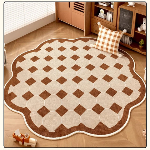Navak Carpet Retro Brown Living Room Decoration Round Carpet Cartoon Style Rugs for Bedroom Anti-slip Lounge Floor Mat Washable Home Soft Rug