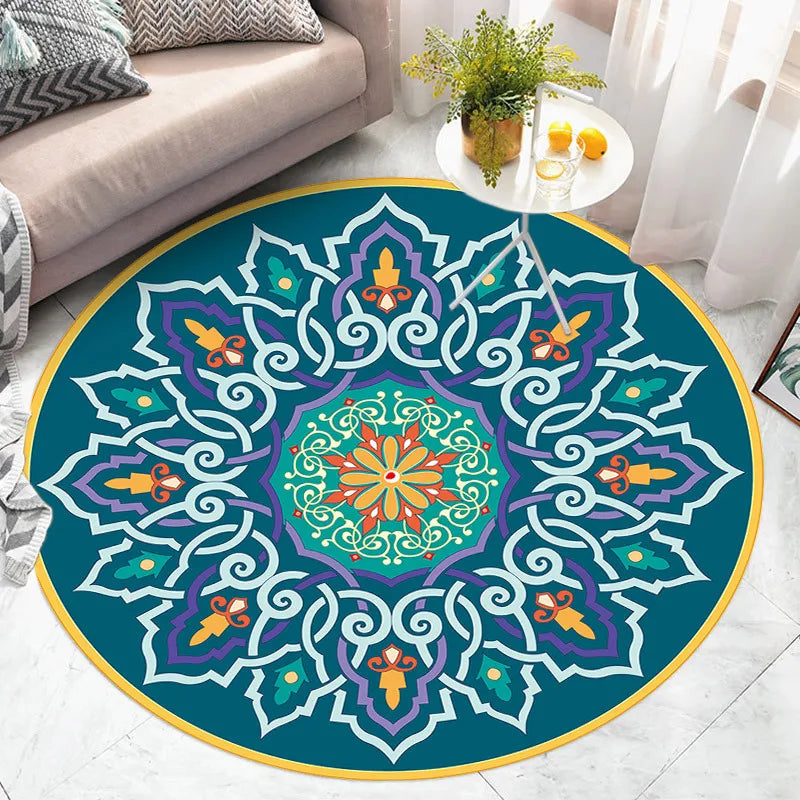 Navak Teppich Amerikanischer Retro-Ethno-Stil Runder Teppich Wohnzimmer Schlafzimmer Matte Rot Festliche Atmosphäre Dekoriert Home Teppich Dekoration