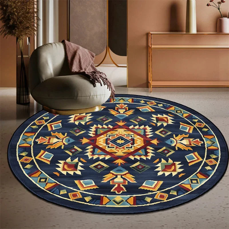 Navak Carpet Exclusive Picks Retro Bohemian Round Carpets Living Room Luxury Sofa Area Chair Non-Slip Soft Floor Mat Bedroom Decor Crystal Velvet