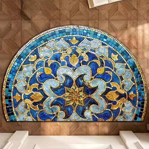 Navak Carpet Rutschfeste, halbrunde Fußmatte mit Blumenmuster, saugfähig, Willkommensteppich, waschbar, Fußmatte, Eingangsmatte für drinnen und draußen