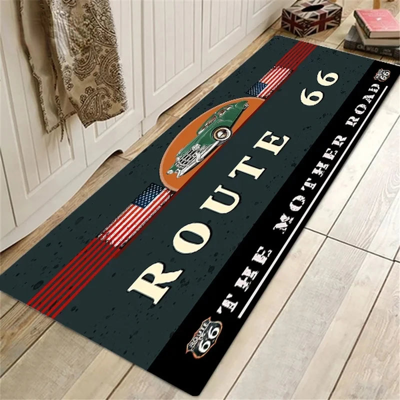 Navak Teppich Route 66 Design Küchenbodenmatte Eingangsbereich Fußmatte Wohndekor Teppich für Wohnzimmer Schlafzimmer Teppiche Badezimmer Rutschfeste Matte Fußpolster