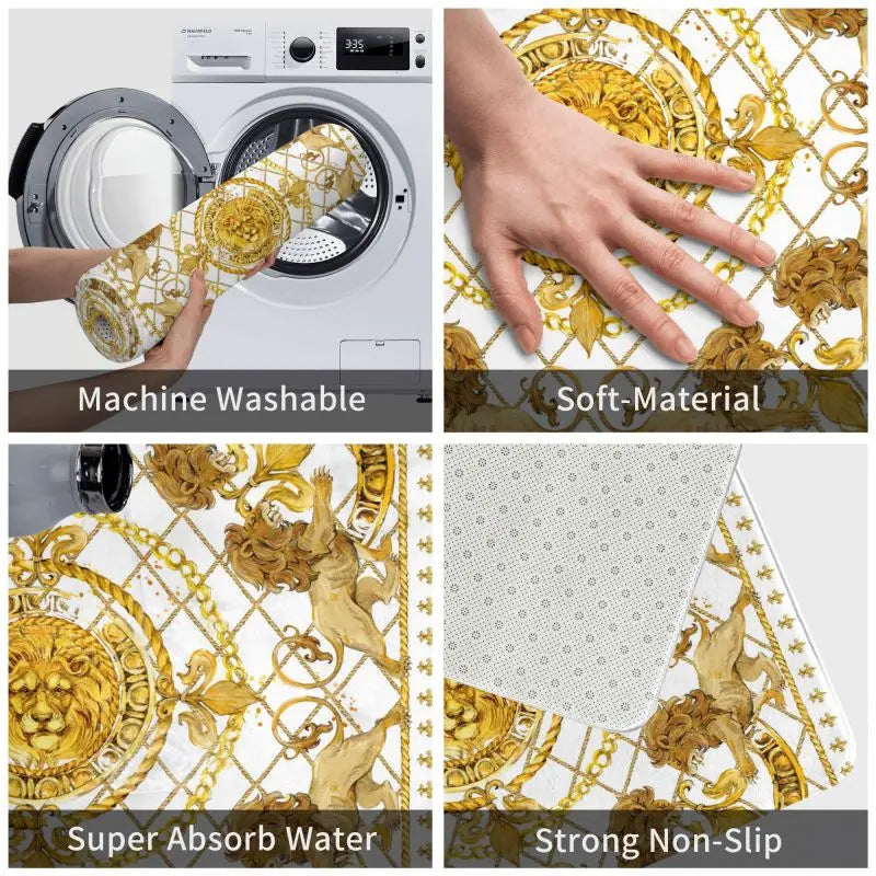 Navak Carpet Luxus Goldener Löwe Europäisches Blumenmuster Vordere Bodentür Eingangsmatten Außen Badezimmer Küche Fußmatte Wohnzimmer Teppich Teppich