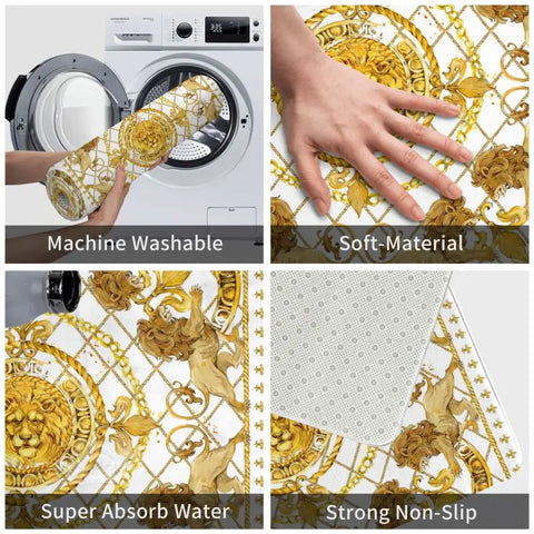 Navak Carpet Luxus Goldener Löwe Europäisches Blumenmuster Vordere Bodentür Eingangsmatten Außen Badezimmer Küche Fußmatte Wohnzimmer Teppich Teppich