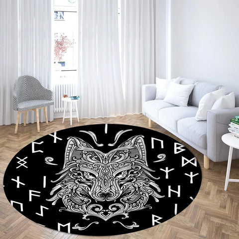 Navak Teppich Weltenbaum, rund, Wikinger-Druck, nordische Mythologie, rund, für Wohnzimmer, Schlafzimmer, Bodenmatte, Spielzimmer