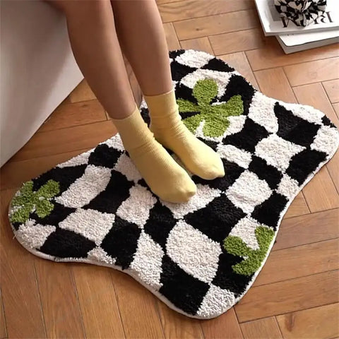 Navak Teppich, kariert, unregelmäßig, Küchenteppich, weich, flauschig, Tufting-Teppich, rutschfest, saugfähig, Badezimmer-Bodenmatte, Schlafzimmer-Toilettentür-Teppich