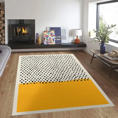 Navak Carpet – Geometrischer Teppich in kräftigem Gelb und Schwarz – Modernes Wohnzimmerdekor im Mid-Century-Stil | Skandinavisch inspirierter abstrakter Teppich für stilvolle Häuser