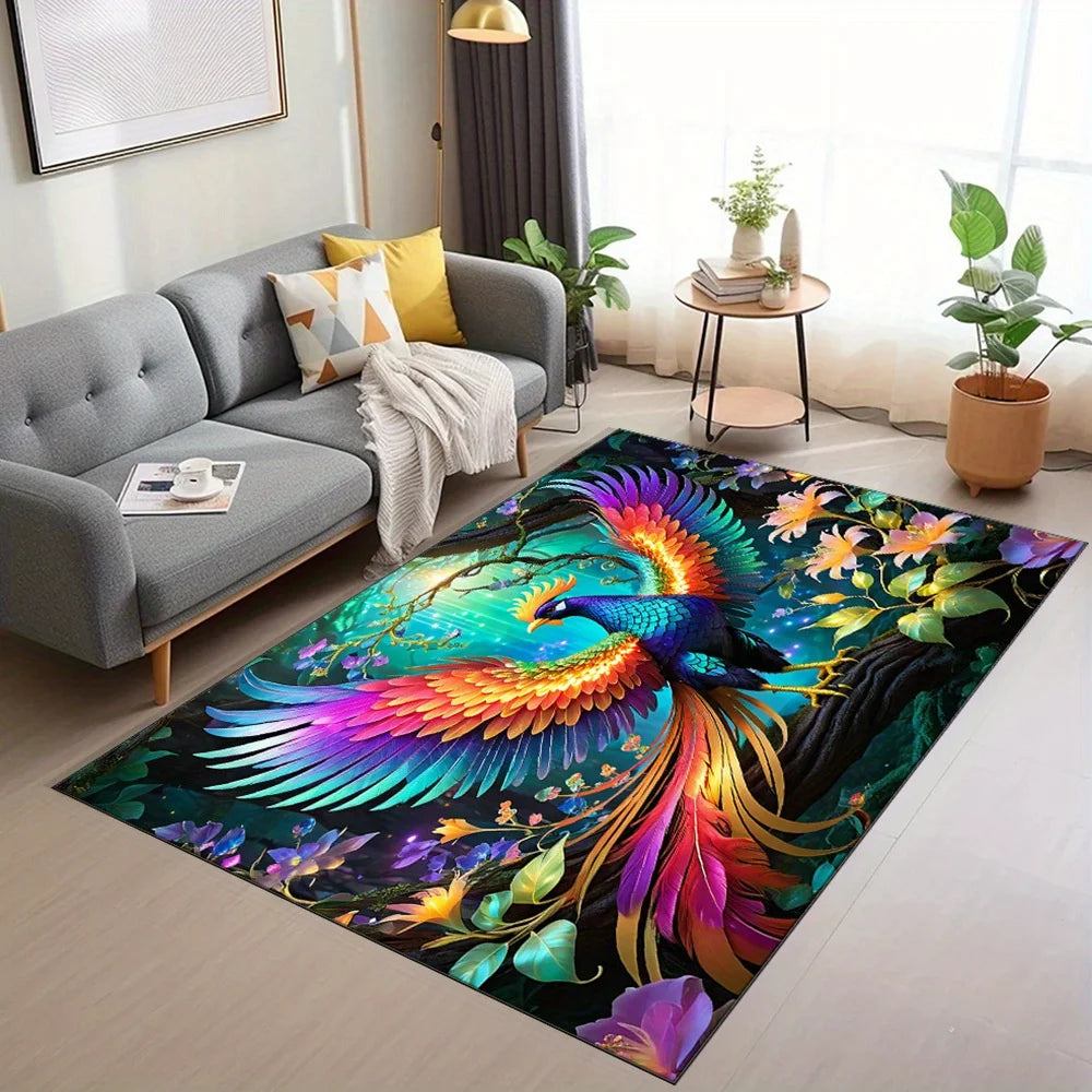 Navak Carpet Bunter Pfauen-Tierdruck-Teppich, Kristallsamt, fusselfreier Teppich, große Größe bis zu 2,16 m² für das Wohnzimmer,