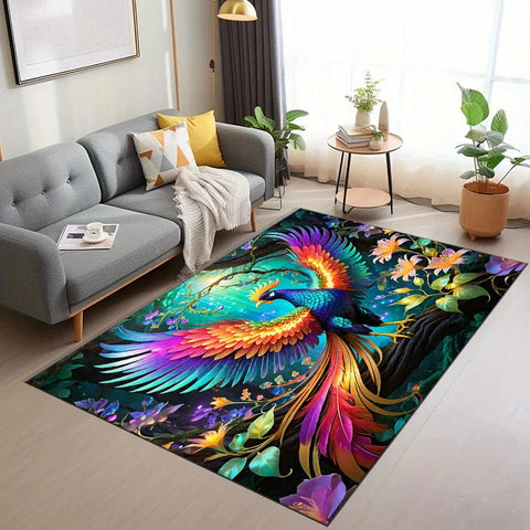 Navak Carpet Bunter Pfauen-Tierdruck-Teppich, Kristallsamt, fusselfreier Teppich, große Größe bis zu 2,16 m² für das Wohnzimmer,