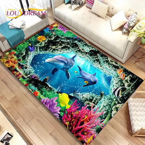 Navak Teppich, 3D-Illusion, Meeresboden, Unterwasserwelt, Delfin, Hai, Teppich für Wohnzimmer, Schlafzimmer, Sofa, Fußmatte, rutschfeste Bodenmatte