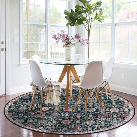 Navak Carpet Large Ultra-thin Moroccan Trellis Round Rugs Non-Slip Washable Soft Throw Rug Vintage Circle Carpets for Living Room Bedroom