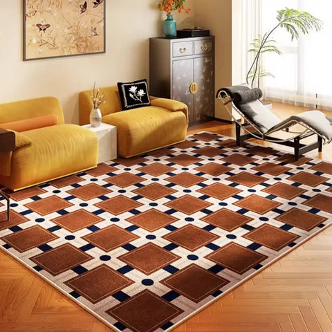 Navak Carpet Retro-Luxus-Teppiche für Schlafzimmer, dicker Plüsch-Nachttischvorleger, große Fläche, Wohnzimmerdekoration, Schachbrett-Teppich, Zuhause, flauschige, weiche Matte