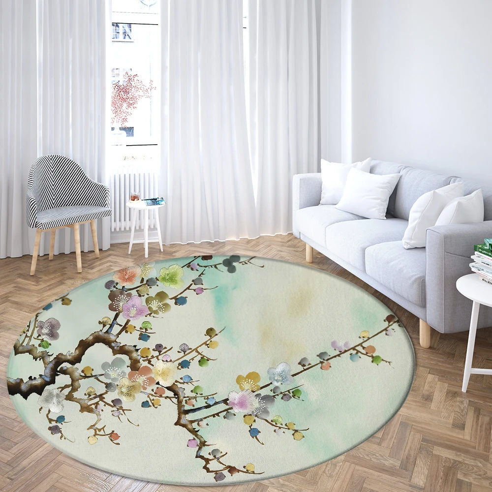 Navak Teppich Home Wohnzimmer Schlafzimmer Badezimmer Bodenmatte Druck Dekorativer Teppich Blume und Vogel Runde Pfingstrose Rose