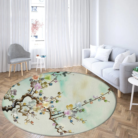 Navak Teppich Home Wohnzimmer Schlafzimmer Badezimmer Bodenmatte Druck Dekorativer Teppich Blume und Vogel Runde Pfingstrose Rose