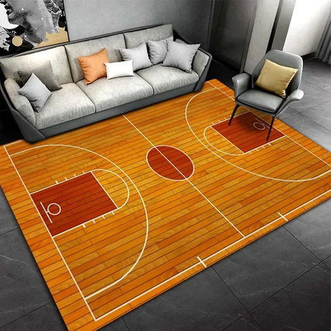 Navak Teppich mit Basketballplatz-Motiv, für Jungenzimmer, Wohnzimmer, Dekoration, Sportthema, Willkommens-Fußmatte, rutschfester Krabbel- und Spielteppich