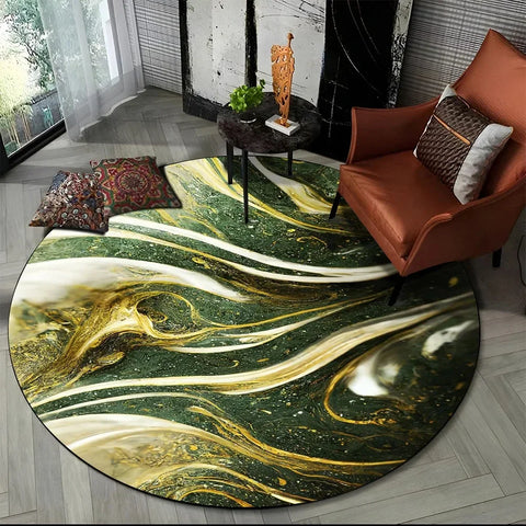 Navak Carpet 3D Luxus Marmordruck Runder Teppich Abstrakter geometrischer Bereichsteppich für Wohnzimmer Schlafzimmer Stuhldekor Rutschfeste Bodenmatte Fußmatte
