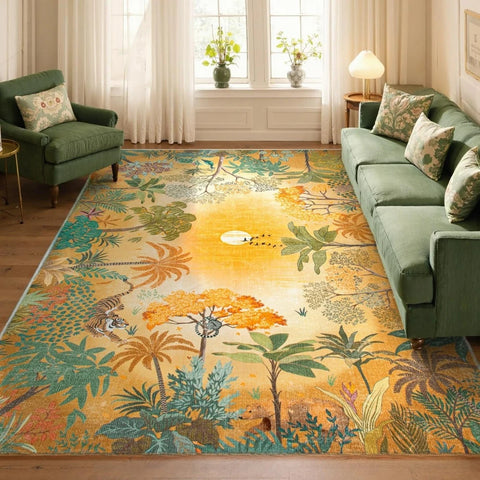 Navak Carpet Botanischer Dschungelteppich, grüner Teppich für Wohnzimmer, Lounge, Couchtisch, rutschfester Teppich, Küche, waschbarer Bereichsteppich, Fußmatte für den Innenbereich
