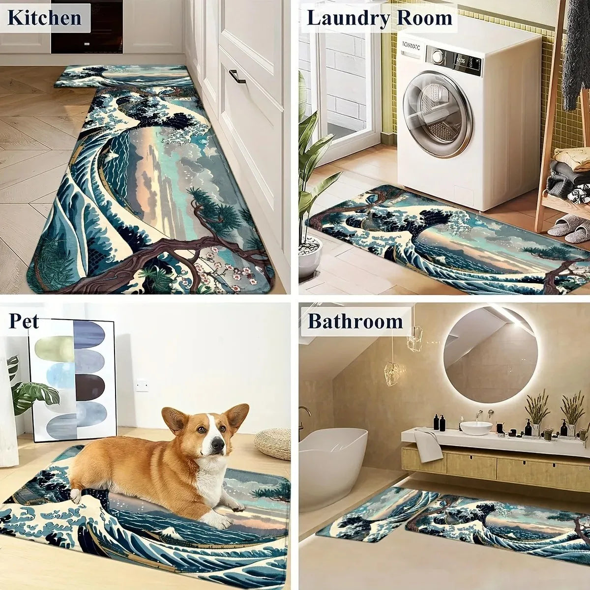 Navak Carpet 1 Stück Küchenteppich mit Zitronenmuster, rutschfeste Fußmatten, Pop-Art-Design, Wohnzimmerteppich, Badematte, Teppich für Zuhause, Waschbecken, Wäschedekor